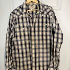 Lucky Brand Navy and Cream Plaid Shirt